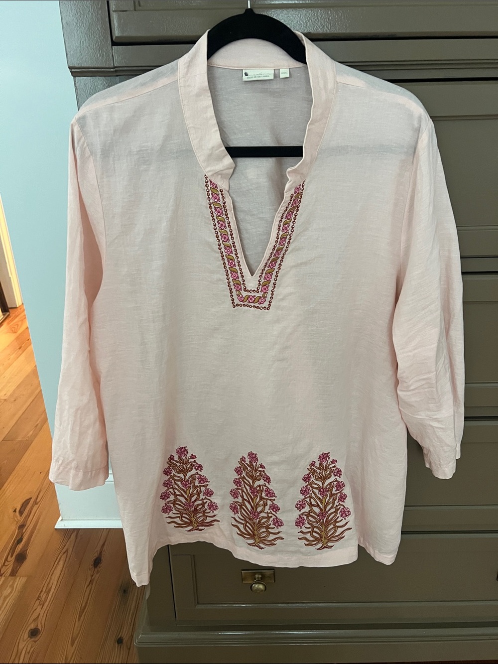 Spartina 449 Everleigh Pink Embroidered Popover Tunic Tencel Linen Blend SzXXL